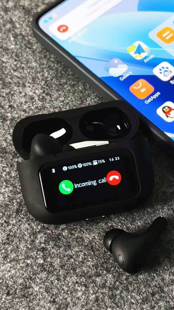 A9 Pro Black & White Airpods Anc With App | Screen Airpods | Anc & Twc Wireless Airpods | Bt 5.4 Version | Extended Battery Life