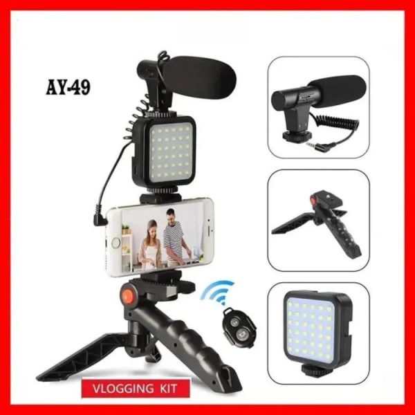 Ay-49 Video Making Kit Vlogging Tripod Triple Band Light