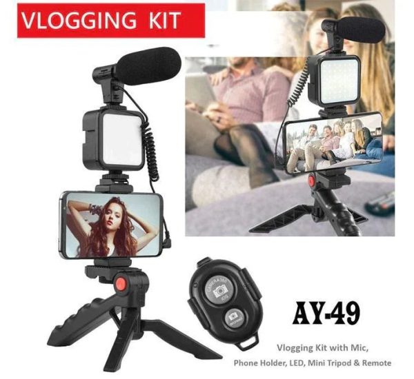 Ay-49 Video Making Kit Vlogging Tripod Triple Band Light